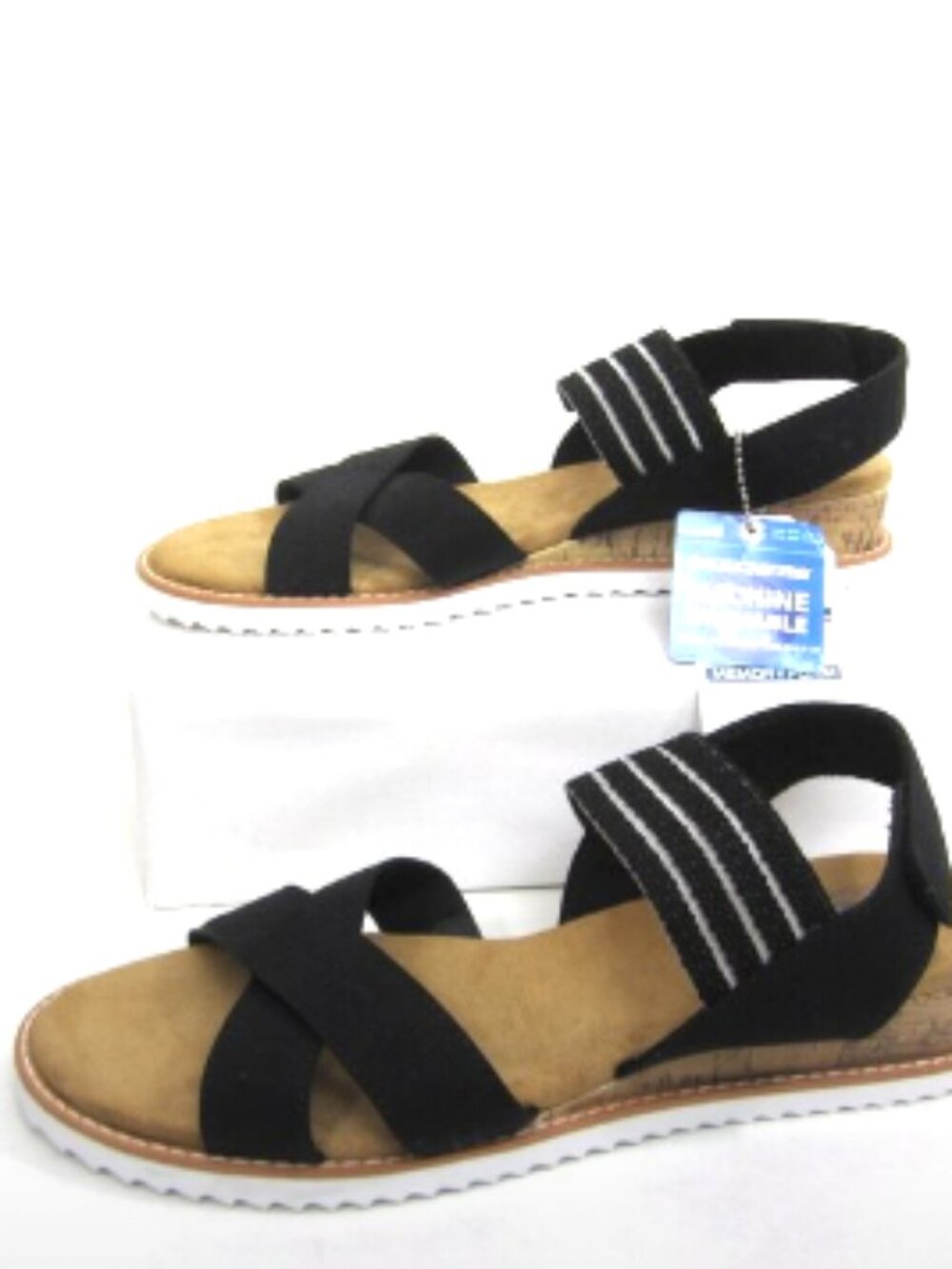 BOBS from Skechers Size 10 NEW Desert Kiss Shore Enough Wedge Sandal Black Cork